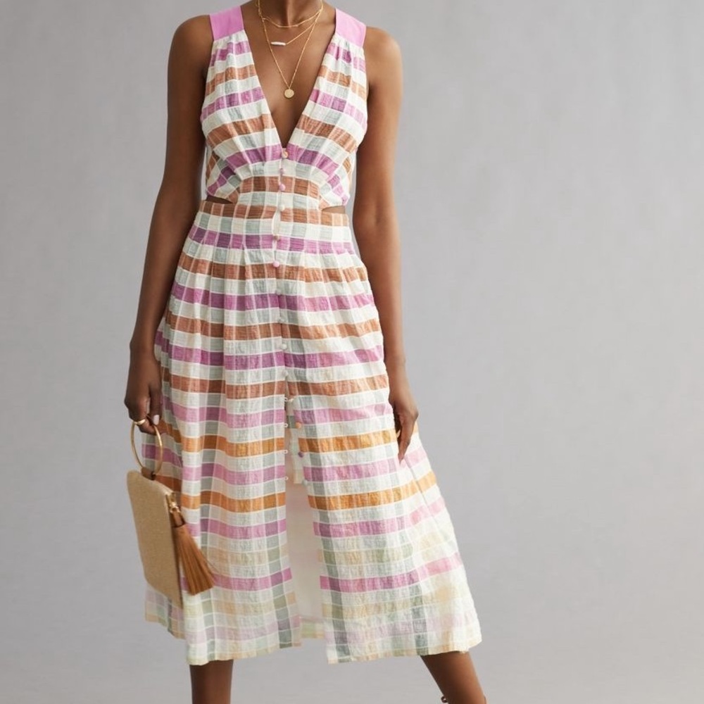 Anthropologie Maeve Ombré Plaid MIDI Sundress size 10P